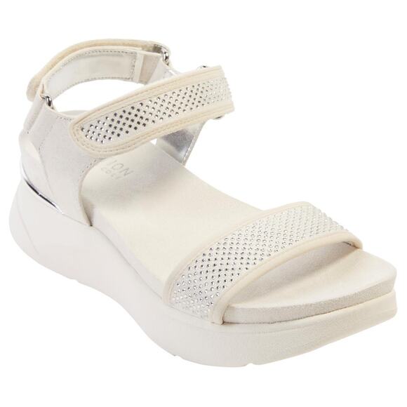 NIB Kenneth Cole Reaction 9M Halsey Hook Loop Rhinestone Platform Sandal Ecru - Picture 12 of 12